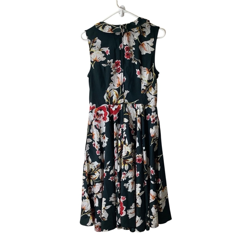 Unique Vintage Dark Green Floral Midi Dress - Picture 2 of 4